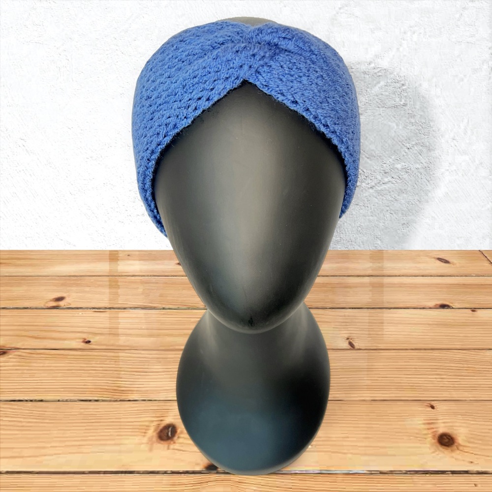 Handmade Knit Twist Headband Handcrafted Denim Blue
